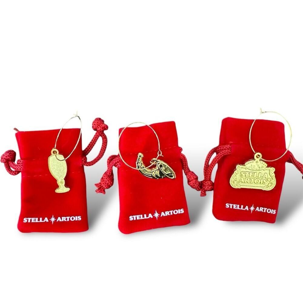 Stella Artois‎ Chalice Glass Stem Ornament Charm Set of 3